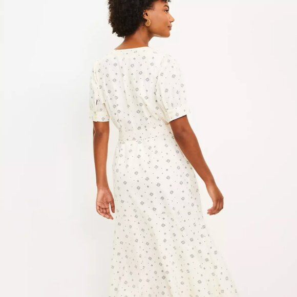 LOFT Geo Puff Sleeve Midi Dress-NWT - Picture 2 of 5